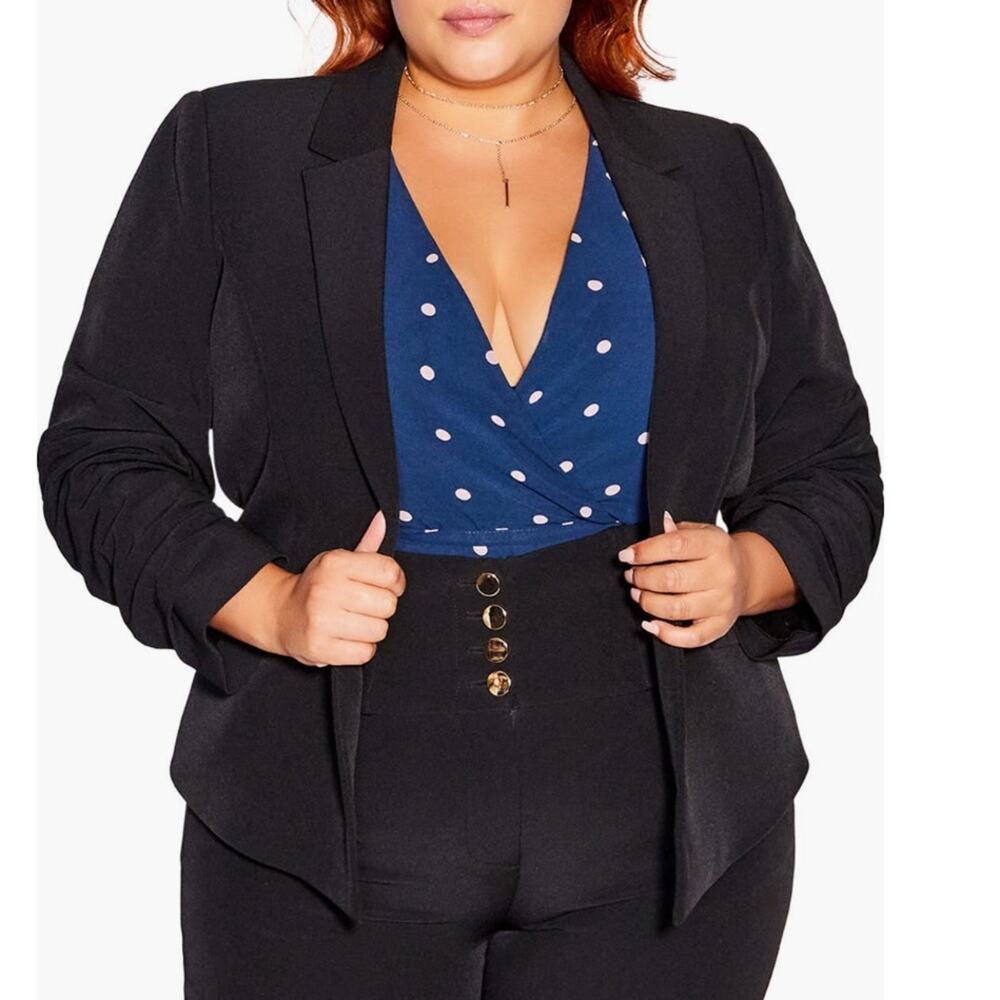 New City Chic Layla Ruched Sleeve Blazer Black Professional Size XXL / 24 $159